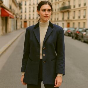 Basler Wool Blend Jacket Womens Sz 16 Black Velvet Trim Ivy League Equestrian